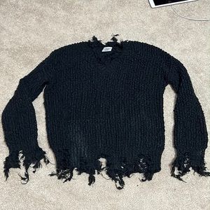 NEW FASHION by MARABEAU raw edges black chunky knit sweater Size M